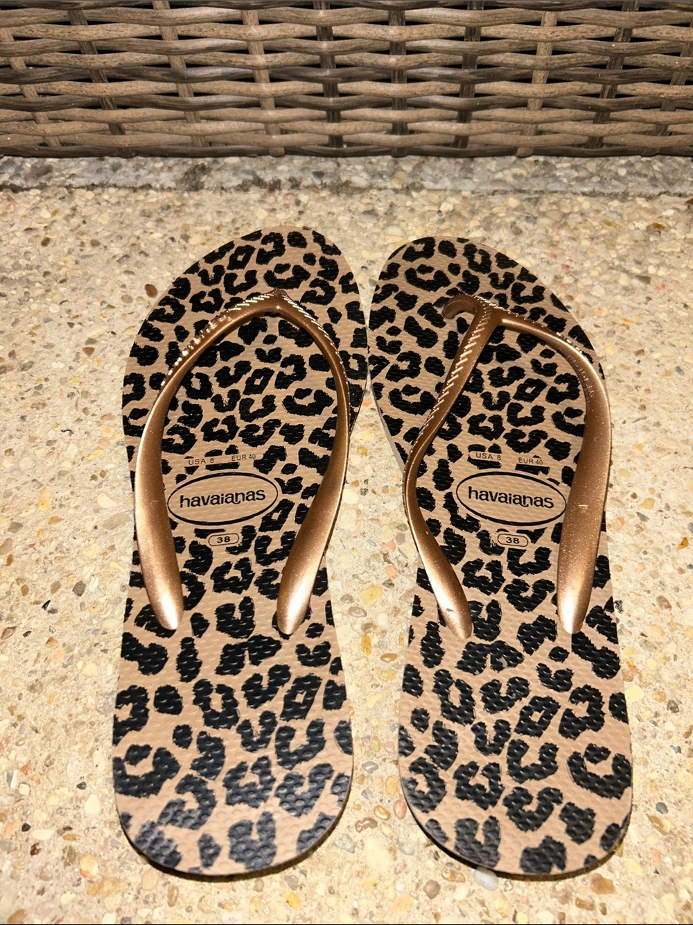 Havaianas Leopard Print Sandals with Bronze Straps - Women
